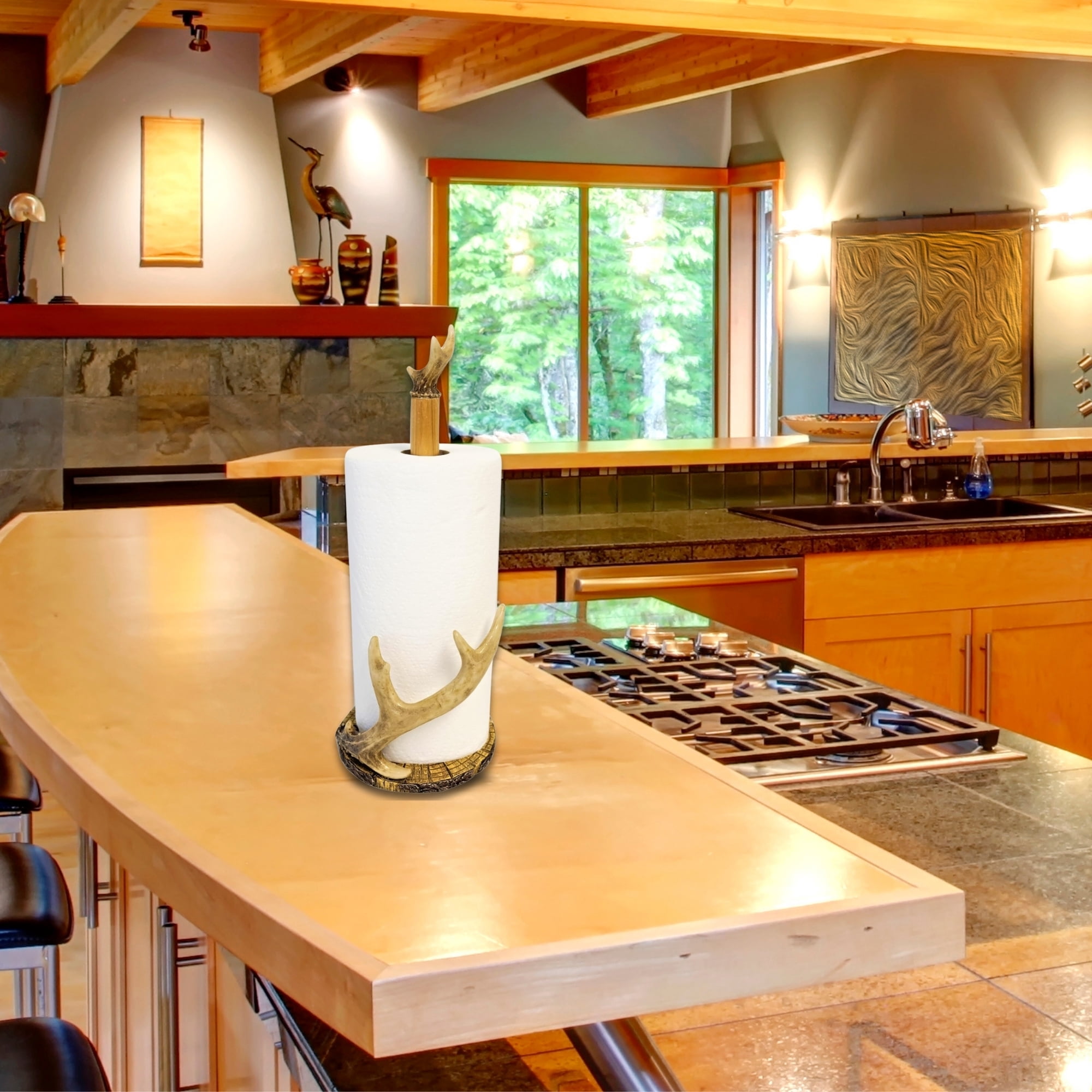 Rustic Free Standing Faux Deer Antler Paper Towel Holder Hunting Cabin Log Decor