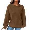 thumbnail image 1 of ManxiVoo Chandail en Molleton en Tricot Gaufré pour Femmes Col Rond Manches Longues avec Poche Détail Décontracté Taille P Marron, 1 of 9