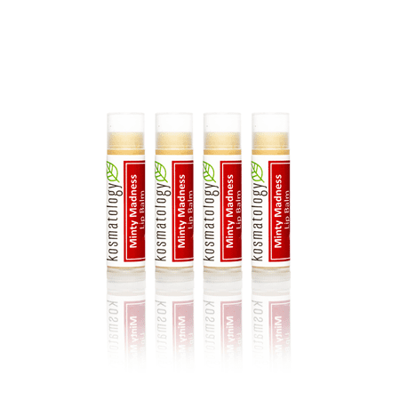 Kosmatology® Organic Peppermint Eucalyptus Lip Balm - Minty Madness 4 Pack | Beeswax Free | Vegan | 100% Natural Moisturizer for Cracked & Dry Lips