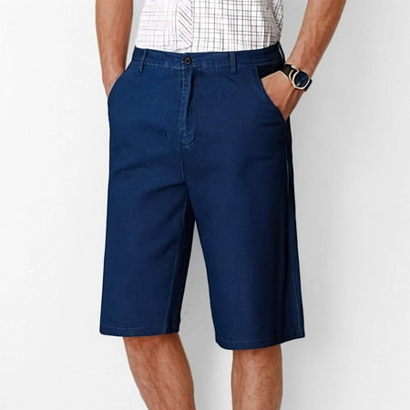 CQONEPT Mens Bermuda Shorts Quick Dry Elastic Waist Classic Fit Drawstring Dress Short Pants for Golf Hiking Fishing Trousers Blue 2XL
