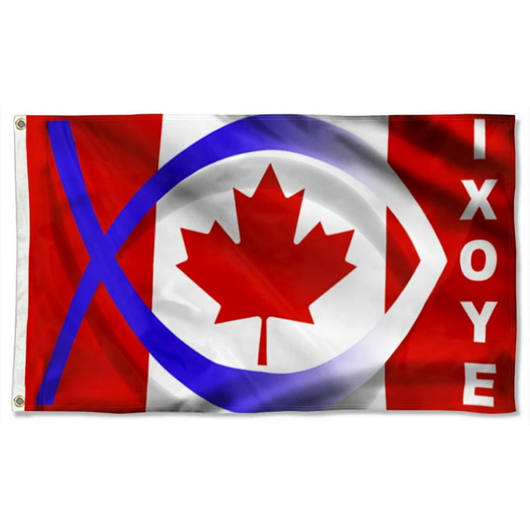 Cayyon Christian Flag 3x5Feet Ixoye Fish Flag Christian Canadian