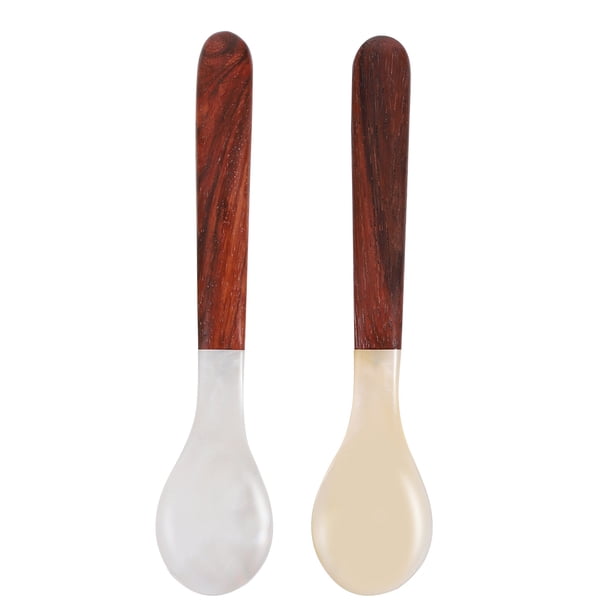 EeaseMX 2 cucharas de café de concha natural, cucharas para helado y cucharas para sopa con mango de madera.