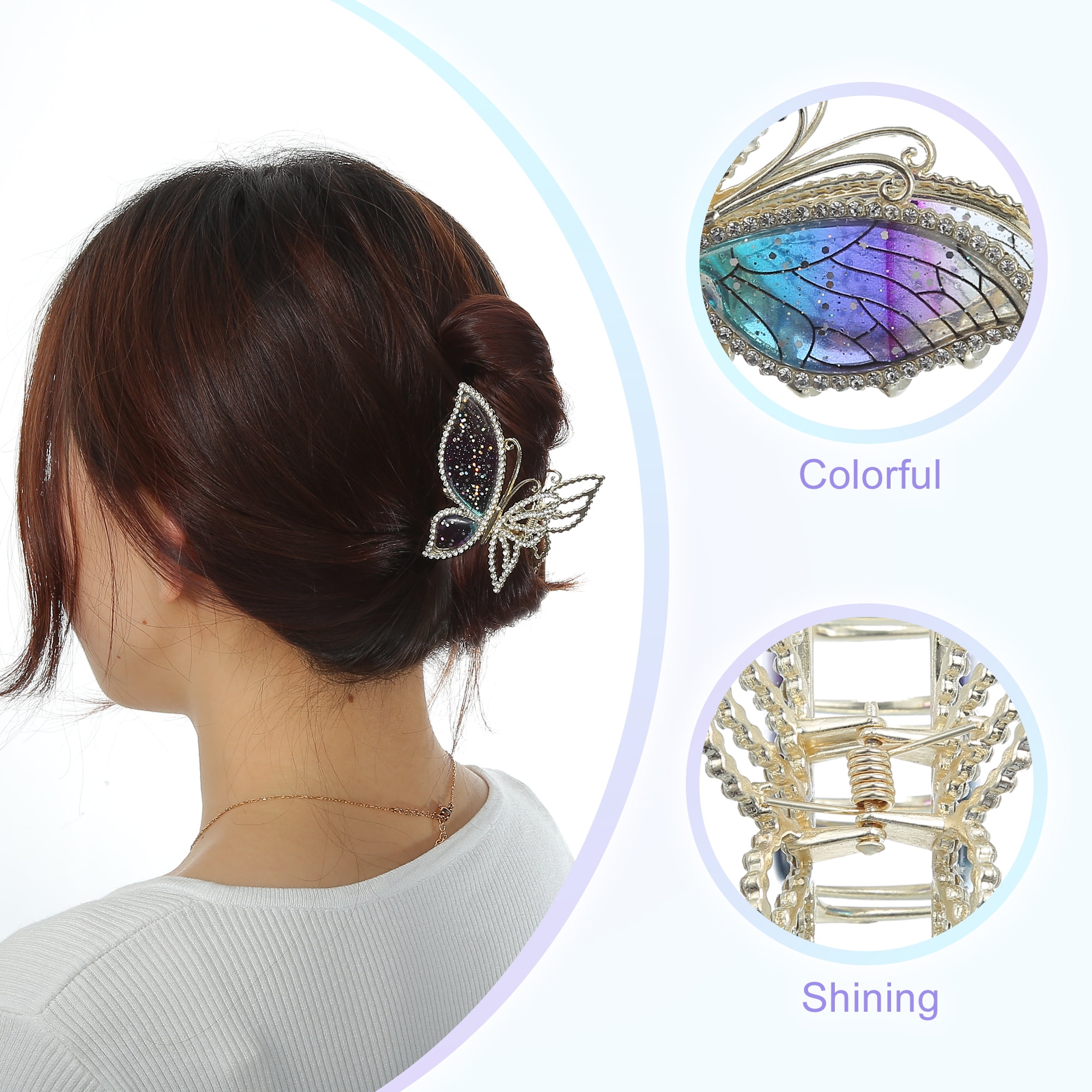 Unique Bargains Rhinestone Butterfly Hair Clips Barrettes for Girls Women Purple