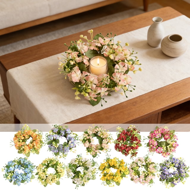 Sentmoon Candlestick Holder Valentine Home Decor Wedding Spring and Summer Artificial Flower Garlands Mini Floral Wedding Candle Ring Wedding Wreath Table Centerpiece Party Home Door Decoration