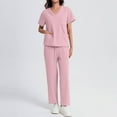 thumbnail image 5 of MLQIDK Scrubs for Women Plus Size Medical Uniforms Stretchy V-Neck Scrub Pants and Tops Scrubs Nursing Top with Pockets Pink XL, 5 of 6