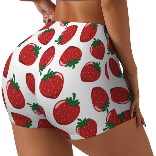 Fotbe Hand Drawn Strawberry Shorts Sin Costuras – Shorts Deportivos de Cintura Alta para Mujer, Elásticos para Gimnasio, Yoga, Running o Ciclismo-XX-Large