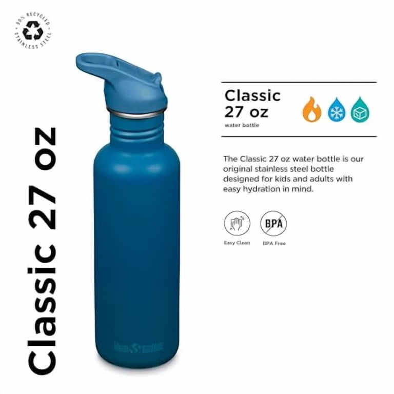 Klean Kanteen, Water Bottle, 27 oz Classic, Leakproof Flip Seal