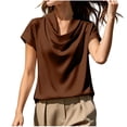 thumbnail image 2 of IUYRTFE Women's Draped Cowl Neck Short Sleeve Satin Blouse – Elegant Solid Color Summer Top for Office and Casual Daily Wear, 2 of 7