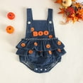 thumbnail image 2 of qiiinnHk Halloween Baby Girl Outfit Denim Jeans Romper Pumpkin/Ghost Onesie Overall Bodysuit First Halloween Girl Clothes 6-12 Months,Orange, 2 of 7