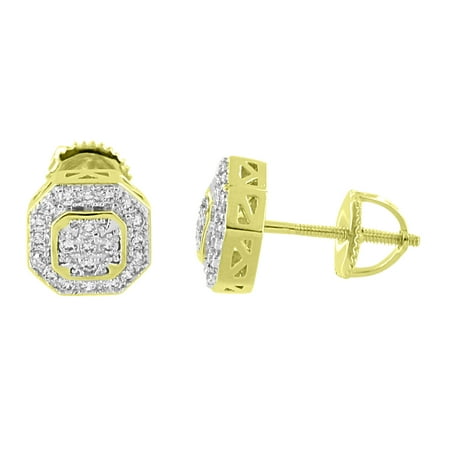 Braid Designer Earrings - Octagon Designer Earrings Iced Out Lab Created Cubic Zirconias 14K Gold Finish Screw Back 8mm Studs