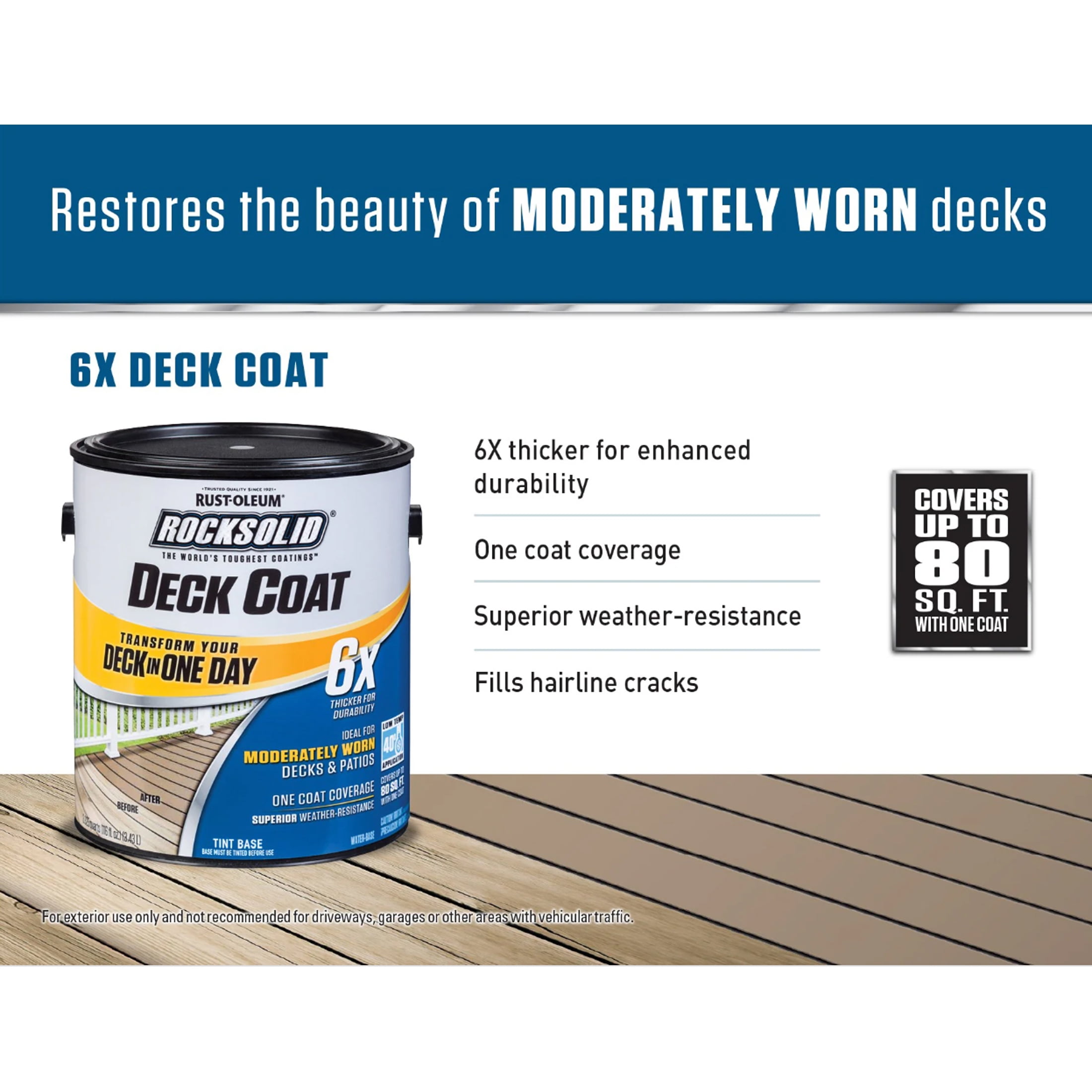 Teak, Rust-Oleum RockSolid 6X Exterior Wood Deck Coat-319666T, Gallon