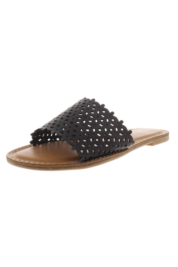 Womens Rachad Faux Leather Slide Flat Sandals