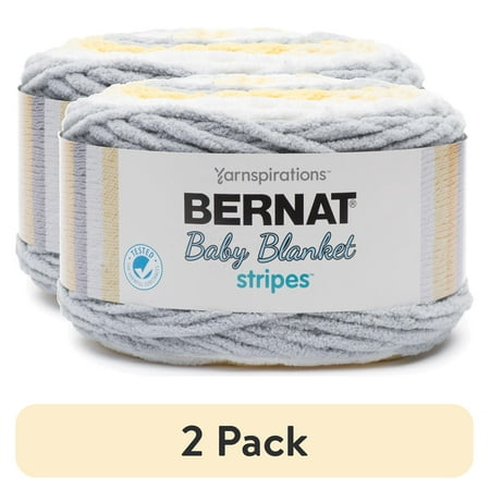 (2 pack) Bernat Baby Blanket Stripes Super Bulky 100% Polyester Sunshine Yarn, 220 yd