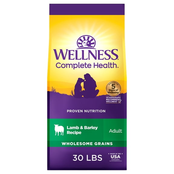 Wellness Complete Health Dry Dog Food, Wholesome Grains, Natural, Lamb & Barley Recipe, (30-Pound Bag)