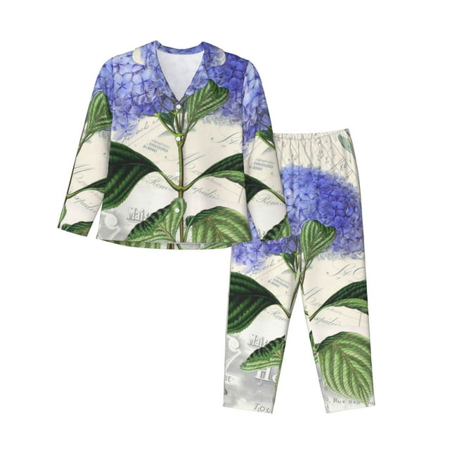 Fotbe Vintage Flower Conjunto de Pijama de Manga Larga para Mujer con Estampado, Ropa de Dormir de 2 Piezas, Conjunto de Casa Suave y Cómodo con Bolsillos-XX-Large