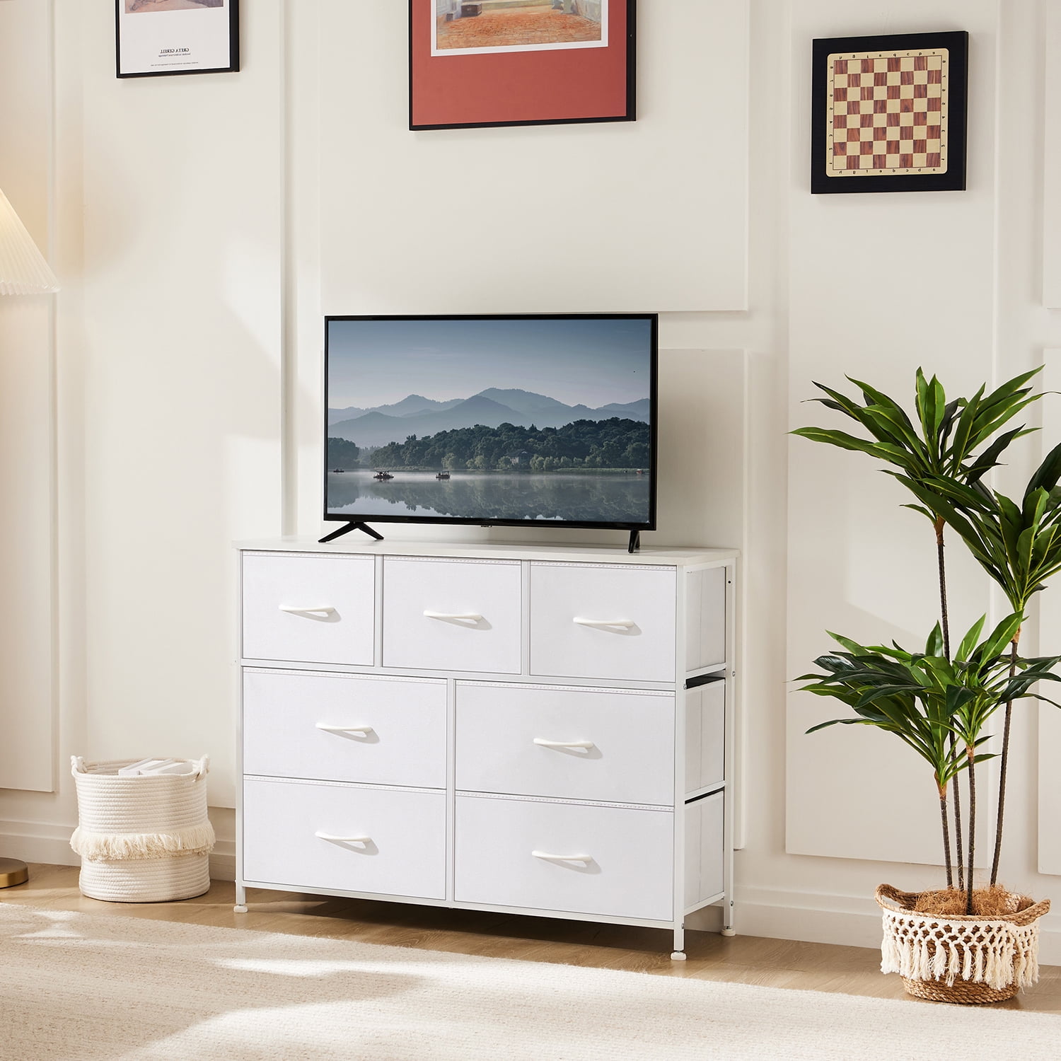 JIOABL Dressers with 7 Fabric Drawers, White