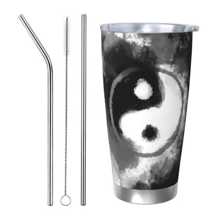 

Gukieu Yin And Yang Print 20OZ Car Cup Vacuum Stainless Steel Leak-proof Thermos Cup Unisex Suitable for Home Outdoor and Sports-Straw Three-piece Set