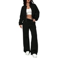 thumbnail image 2 of Womens 2 Piece Tracksuit Fall Fashion Long Sleeve Zip Up Crop Sweatshirt Long Pants Outfits Jogger Sweatsuit Sets Black L, 2 of 5