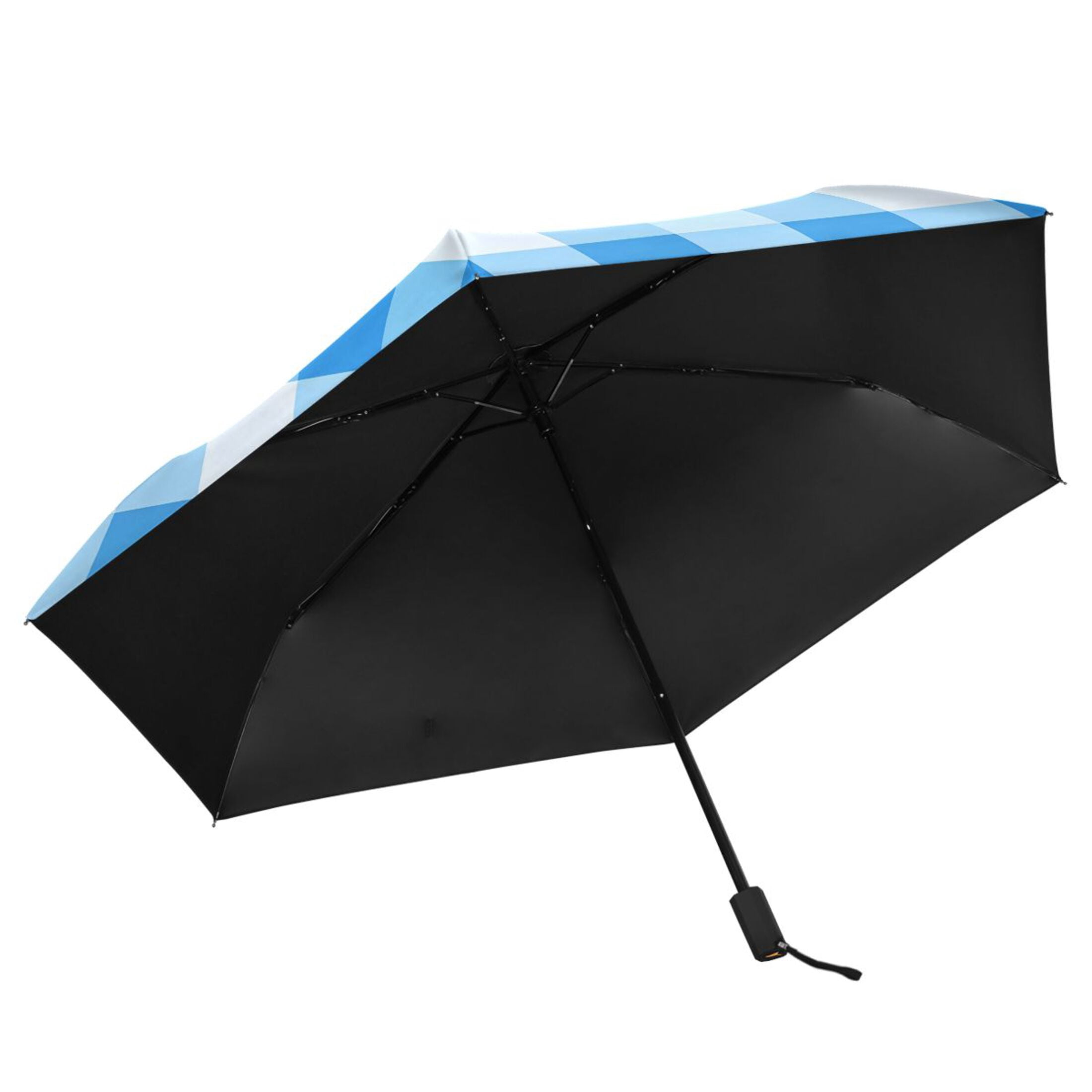 ALAZA Blue Geometric Checkered Grid Pattern UPF 50+ Compact Folding Umbrella for Rain Travel Umbrella Packable