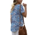 thumbnail image 3 of Womens Summer Short Sleeve Shirts Button Up Tunic Tops Casual Blouse Spring T-Shirts, 3 of 5