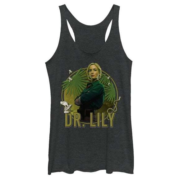Women's Jungle Cruise Dr. Lily Portrait Racerback Tank Top Black Heather Small