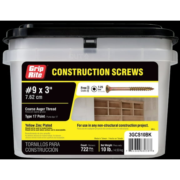 Grip-Rite #9 x 3 in. Star Drive Gold Construction Screw 10lb. Bucket