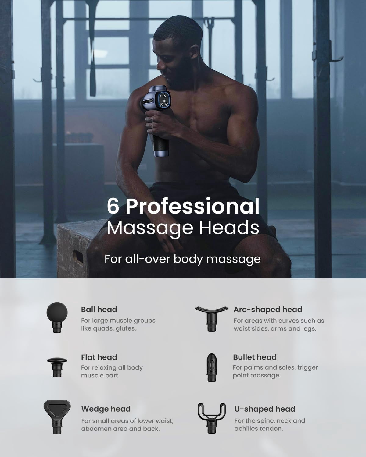 Deep Tissue Percussion Massage Gun for Athletes with 15 Speeds and LED Touchscreen
