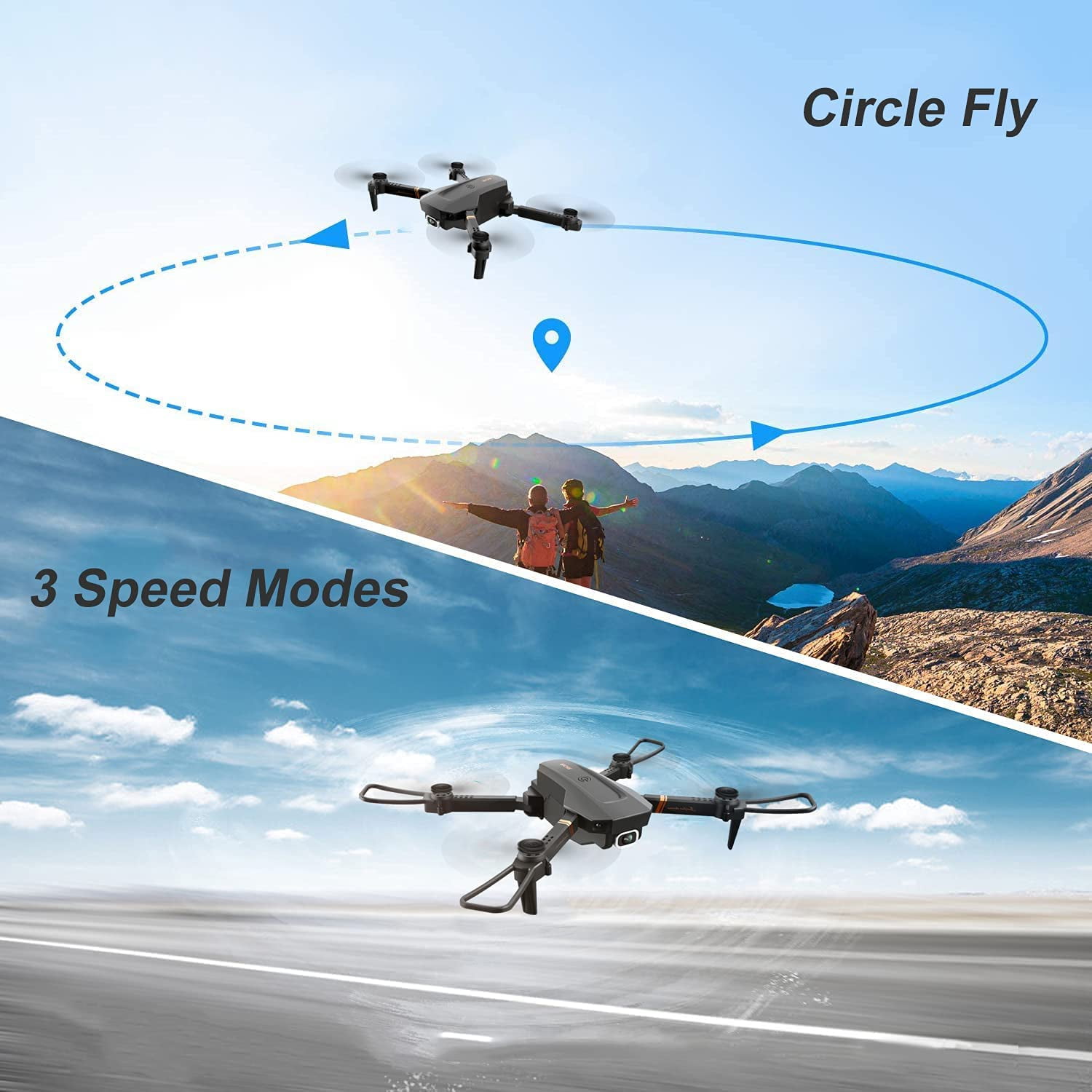 Anpro Foldable Drone with 1080P HD Camera Video for Kids and Adults, RC Speed Quadcopter with FPV WiFi Camera & 2 Batteries, One Key Take off/Landing, Trajectory Flight, App Control, Black -