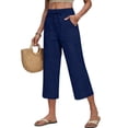 thumbnail image 2 of Wide Leg Capri Pants for Women Palazzo Pant Casual Wide Leg Trousers with Pockets Summer High Waisted Drawstring Pants Navy XL, 2 of 5