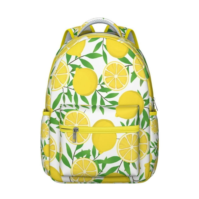 Floral Lemon Students Backpack Cute Yellow Fruit School Bag with Bright Fresh Summer Pattern, Lightweight and Adjustable Strap