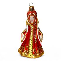 STP Goods Vasilisa Glass Christmas Ornament 4.72" (12 cm) Hand-Painted Christmas Tree Ornament Collectible Christmas Tree Hanging Decoration, Red and Gold