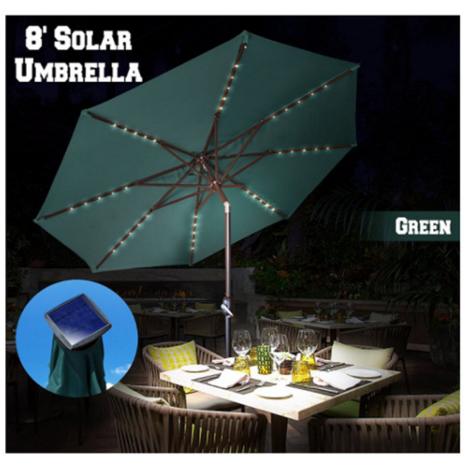 8 foot patio umbrella with solar lights