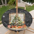 thumbnail image 6 of Round Outdoor Tablecloth with Umbrella Hole and Zipper, Black Christmas Tree Fitted Table Cover with Elastic Edge for 45-54 Inch, Watercolor Xmas Snowflake Waterproof Patio Tablecoths for Picnic, 6 of 9