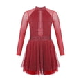thumbnail image 4 of DPOIS Girls Long Sleeve Figure Skating Dress Sequins Leotard Dancewear Burgundy 10, 4 of 7