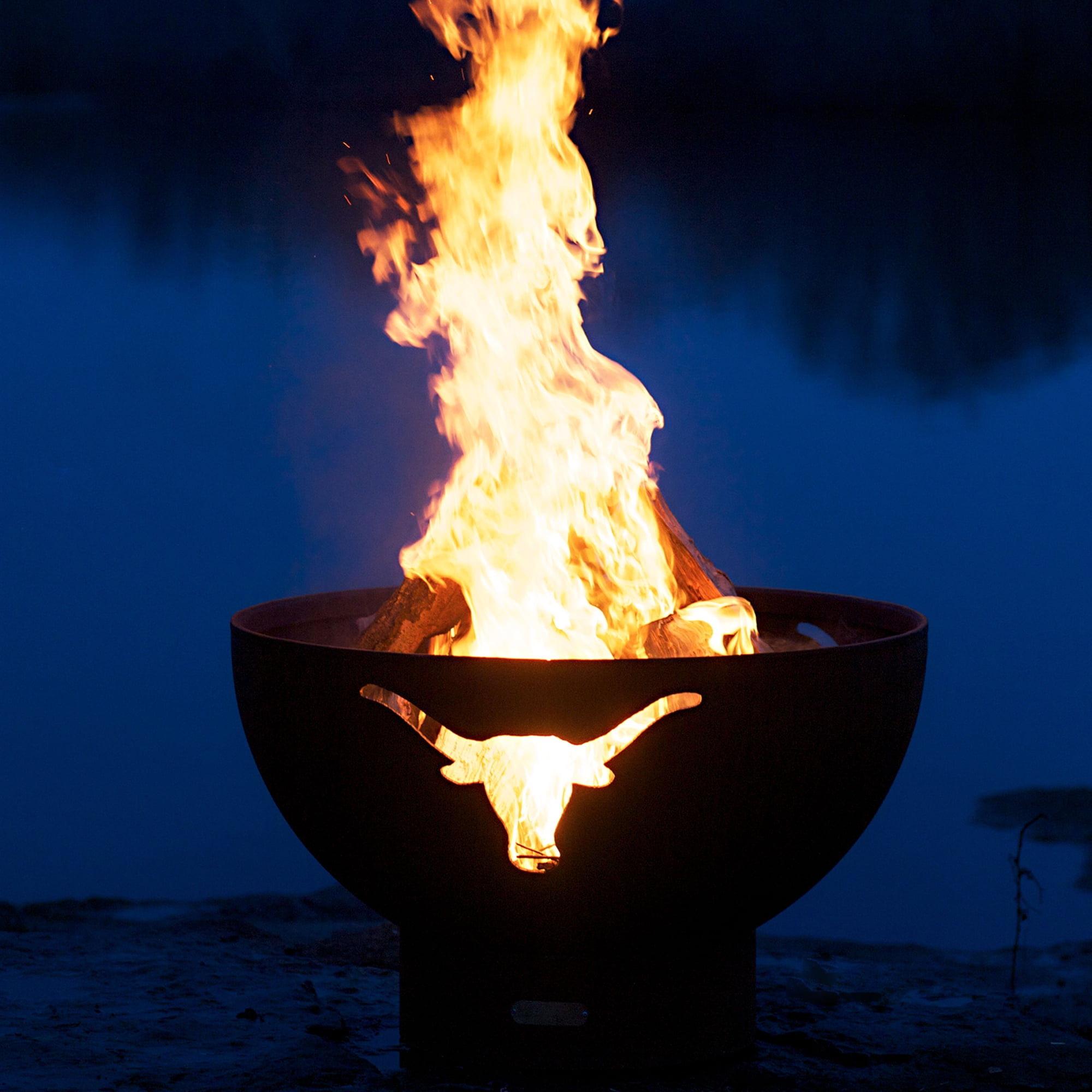 Long Horn Natural Gas Fire Pit Bowl Outdoor Patio Furniture Steel Firepit Iron Oxide Finish Includes Brass Burner Match Lit 50lbs Lava Rock Flex Line Kit and Plate