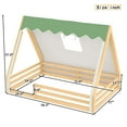 thumbnail image 2 of Morufur Full Size House Floor Bed with Tent and Light, Solid Wood Teepee Floor Bed with Full-length Guardrails, Montessori and Childlike Design (Natural-Green), 2 of 7