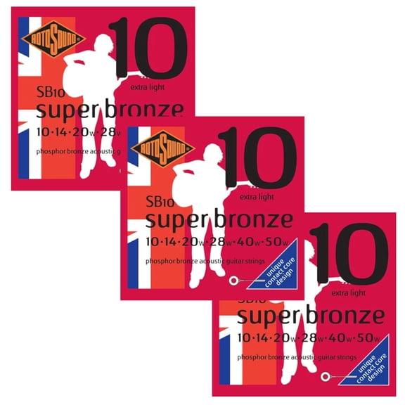 RotoSound Guitar Strings 3-Packs Acoustic - Super Bronze - Extra Light 10-50