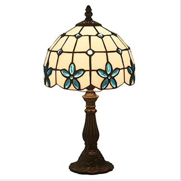 FSLiving Tiffany Style Table Lamp Mosaic Stained Nightlight Handmade Glass Lamp Shade Antique Vintage Desk Lamp Bedside Lamp TD0307-Y02