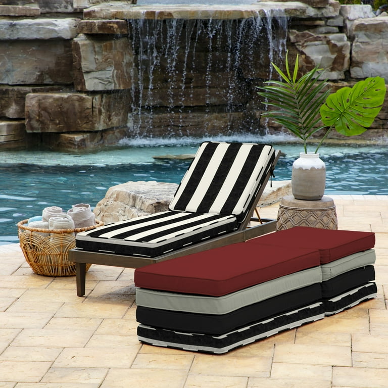 Arden Selections ProFoam Performance Outdoor Chaise Lounge Cushion 46 x 21 Onyx Black Cabana Stripe