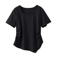 thumbnail image 4 of hotojiny Womens Cute Summer Tops Square Neck Solid Color T Shirts Short Sleeve Ruched Trendy Tees for Dressy Casual, 4 of 7