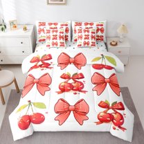 Erosebridal Cartoon Bowknot Bedding Full Size, Cherry Fruit Bed in a Bag Full size, Teens Teenager Reversible Bed Set, Breathable Room Decor, 7 Pieces
