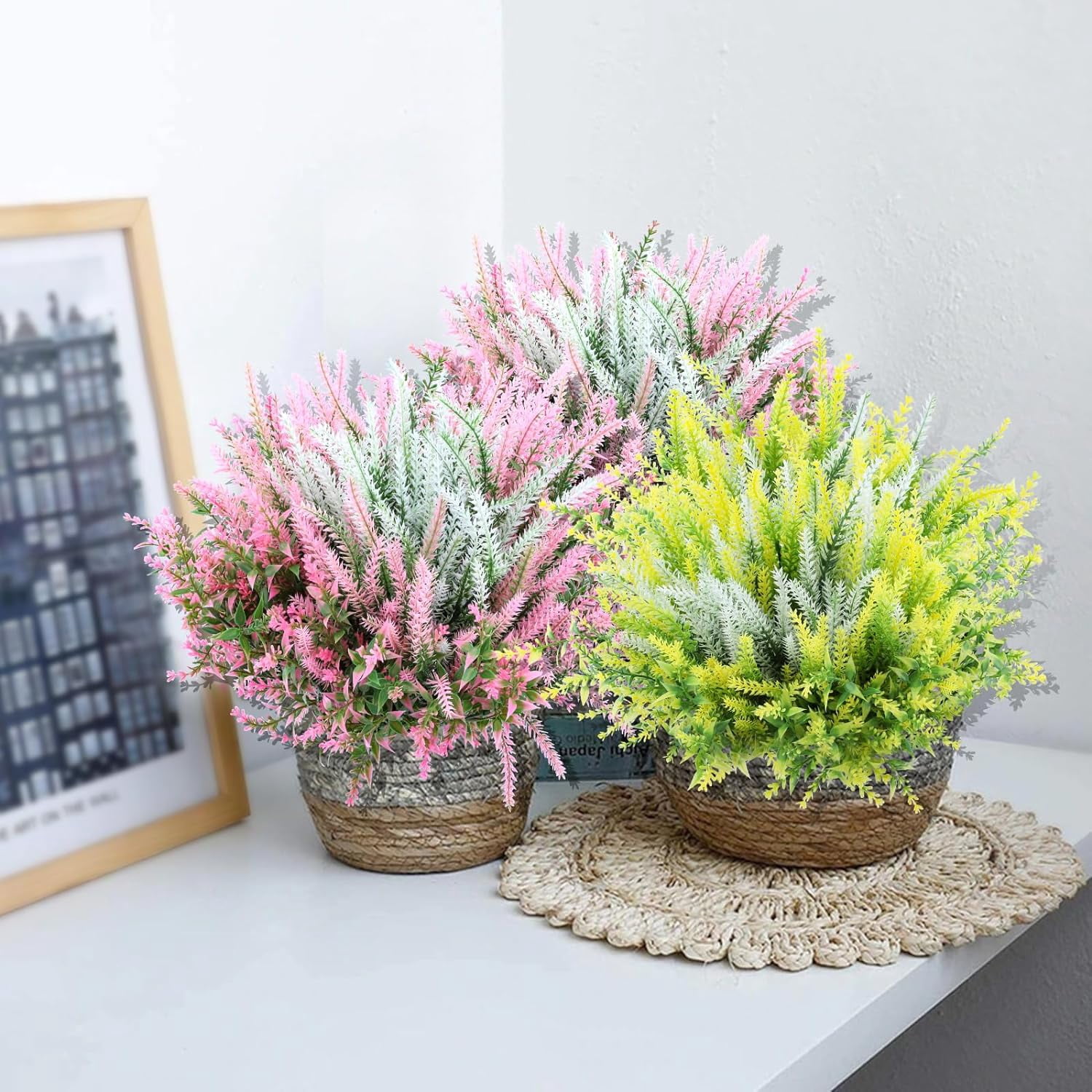 12 Bundles Artificial Flowers Lavender Plant Fake Flower for Outdoor Wedding Garden Home Kitchen Table Centerpieces Decoration Purple Flowers