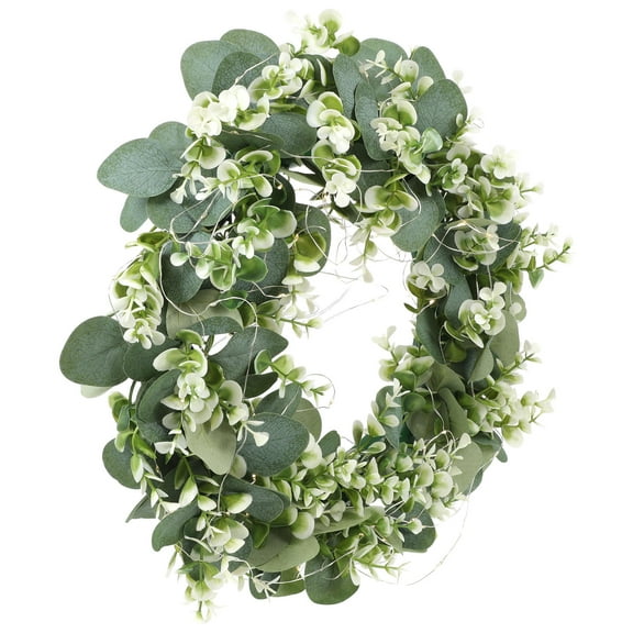 SEWCHICS 1Pc Eucalyptus Leaf Wreath for Christmas New Year Thanksgiving Plastic Green Luminous 36X0.3937In
