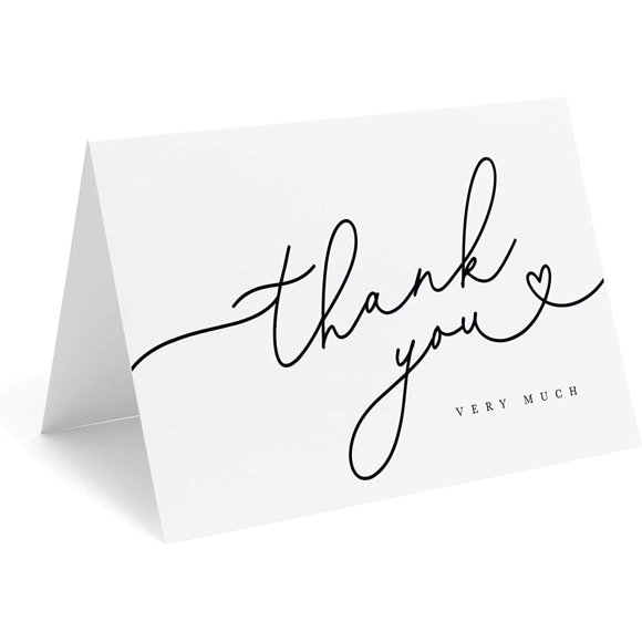 Bliss Collections Thank You Cards - Cards for Weddings, Receptions, Bridal Showers, Baby Showers, Graduations, Special (Script Heart - 25 pieces)