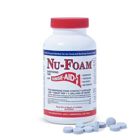 Nu-Foam Sanitizing Tablets for Bar Glassware – Superior Rinse Aid - Hand Washing Bar, Tavern, Brewery Supplies - Spotless Serving Glasses - Professional-Grade Glass Sanitation - 100 Tablets/600 Quarts