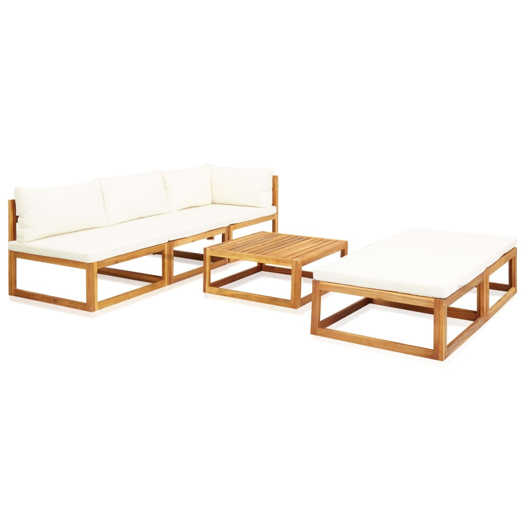Kepooman Patio Garden Furniture of Lounge Set, Solid Acacia Wood Outdoor Sectional Sofa with Cushions, Set of 5, Beige Kepooman Patio Garden Furniture of Lounge Set, Solid Acacia Wood Outdoor Sectional Sofa with Cushions, Set of 5, Beige