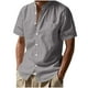 thumbnail image 2 of pstuiky Mangas cortas para hombre, Blusa informal de manga corta con cuello vuelto y botones de color liso para hombre camisas casuales para hombre l, 2 of 9
