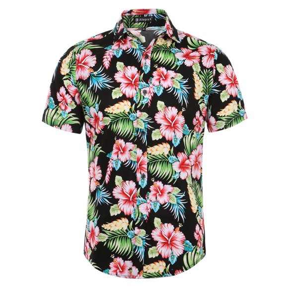 INSPIRE CHIC Men's Floral Print Short Sleeve Point Collar Hawaiian Shirt