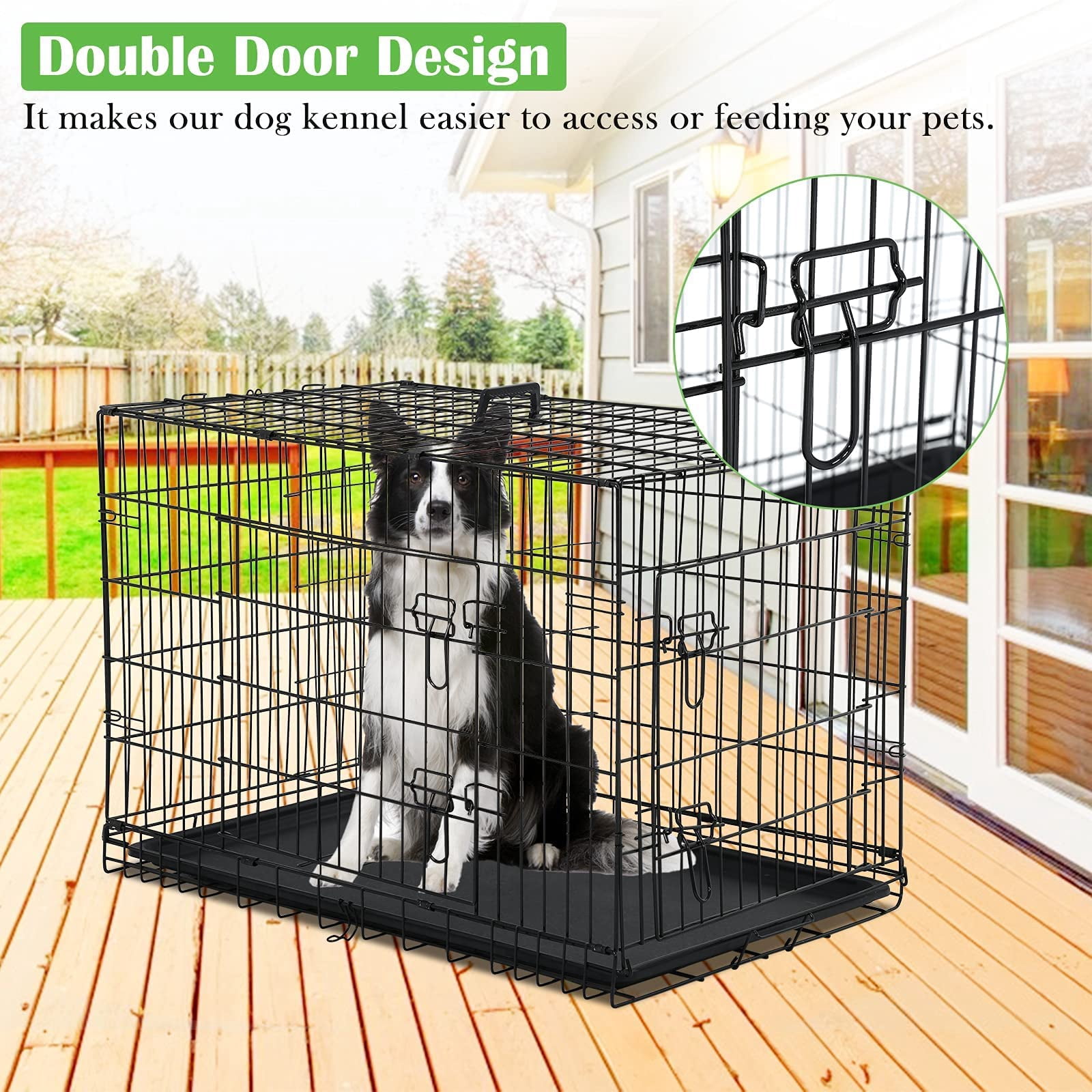 NiamVelo Dog Cage 36'' Metal Dog Crate , Folding  Dog Kennel with Plastic Tray & Handle, Pet Crate  for  Small  Medium Dogs, Black