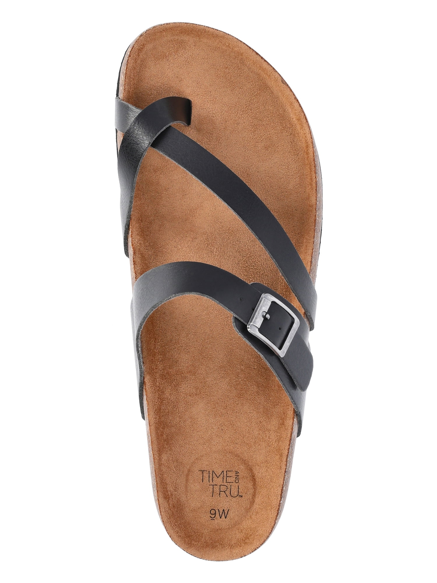Time and Tru Women's Asymmetric Strap Footbed Sandals, Wide Width Available